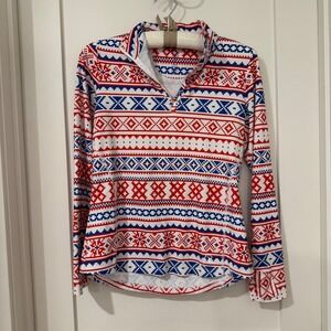 Rhoback Mens Small Red White Blue Fair Isle Quarter Zip Pullover LQZ0001